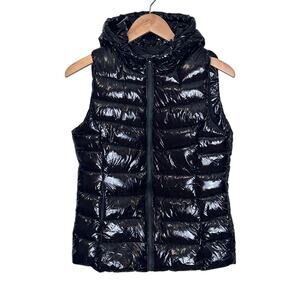 NWT PHILOSOPHY Black Nylon Shiny Hooded Zip Front Vest size XS